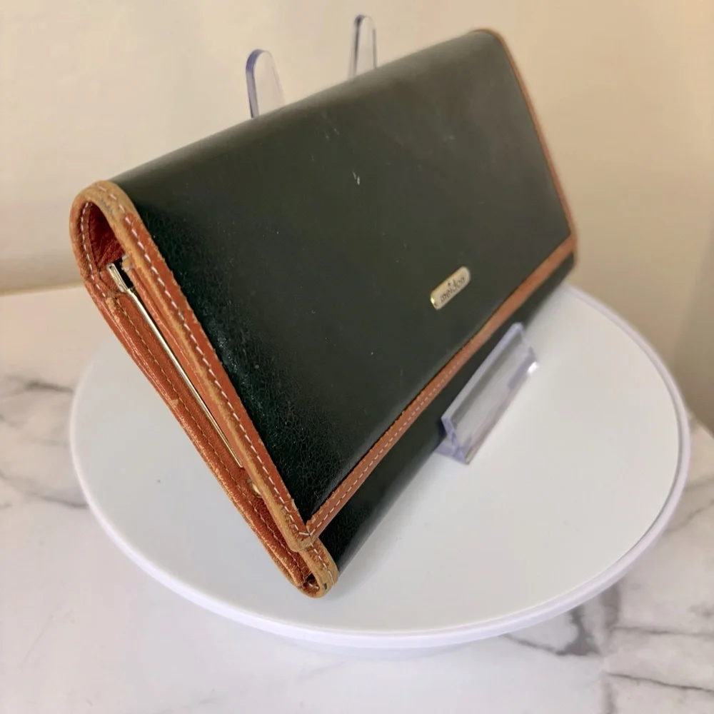 Meidon‎ Vintage Dark Green and Tan Leather Wallet